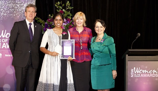 NSW Young Woman of the Year ceremony- Premier Barry O'Farrell, Lakshmi Logathassan, Katie Page CEO Harvey Norman, Pru Goward MP