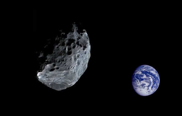 An asteroid travelling towards earth orbit. Not a picture of the one that will cross it today.