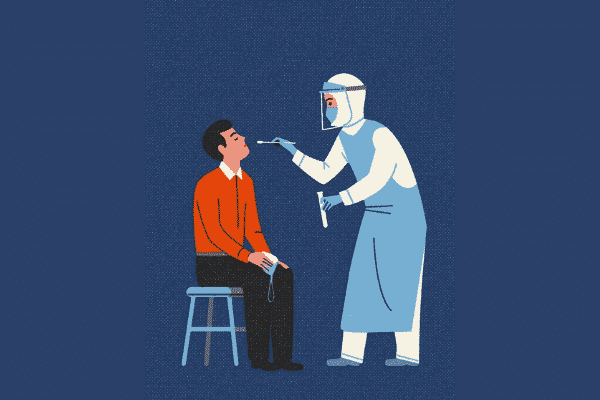 illustration showing a medical frontline worker conducting a covid test