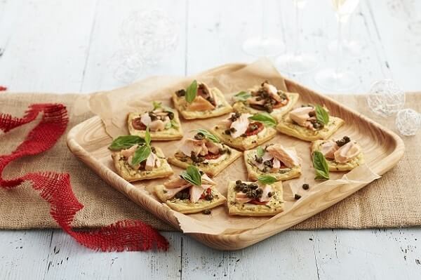 Basil ricotta and smoked trout tartlets