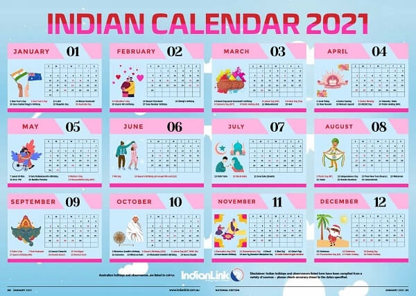 Indian calendar 2021