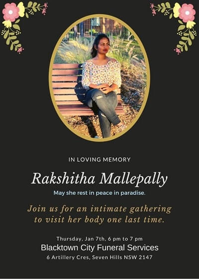 Rakshitha Mallepally indian international student killed, organ donation saves nine lives.