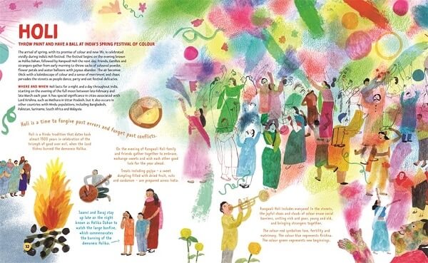 The festival of Holi depicted in the big book of festivals
