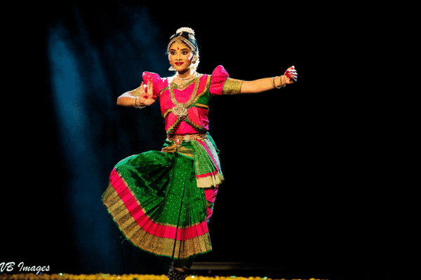 Sagarika as she performs a dance pose.
