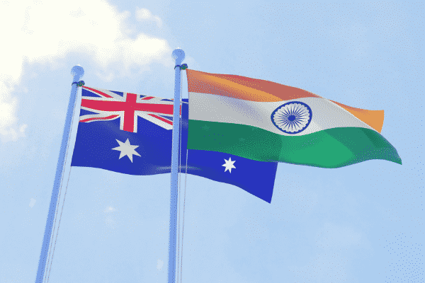 The Indian and Australian flag raised high