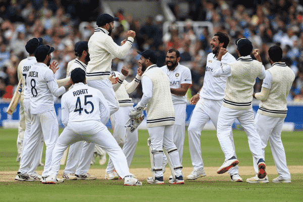 The Indian men's cricket team celebrate their third win ever at Lords stadium in England.