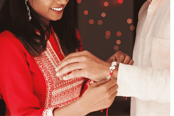 woman tying rakhi