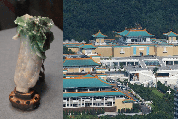 The fabled Jadeite Cabbage, the top-ranked exhibit at the National Palace Museum in Taipei, Taiwan.