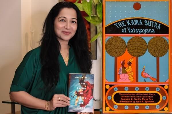 (left) Writer Kiran Manral with her latest book 'More Things in Heaven and Earth'. (right)The Kama Sutra of Vatsyayana