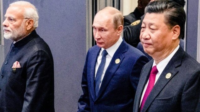 (left to right) Prime Minister of India Narendra Modi, Russian President Vladimir Putin and Chinese President Xi Jinping. (Source: Twitter)