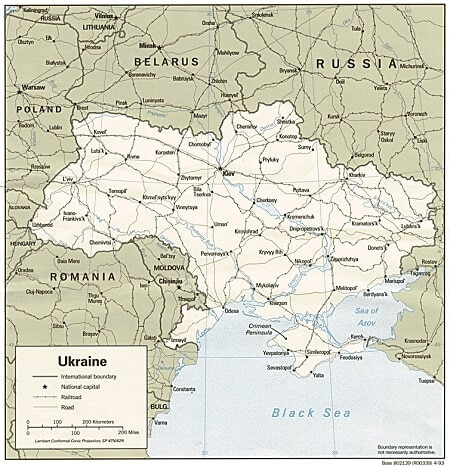 A map of Ukraine in 1993, following independence from Russia. (Source: Wikimedia Commons)