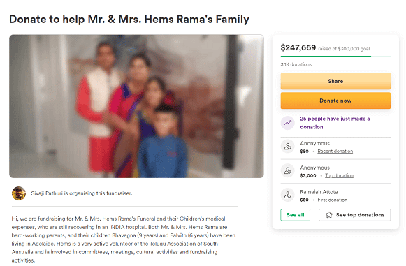 gofundme bhavagna and palvith adelaide