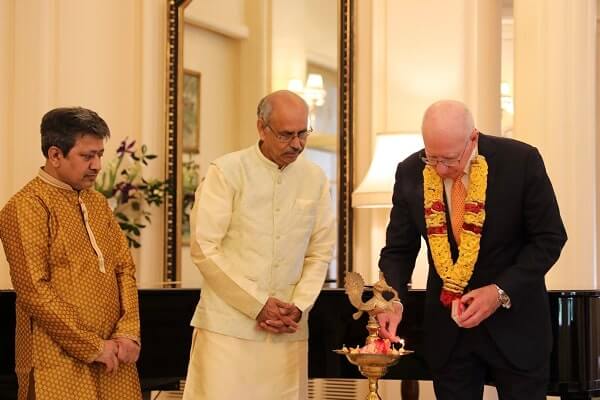 Governor General lighting Diwali lamp at Government House Canberra