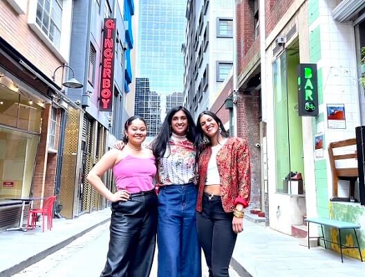 The three South Asian leads starring in the stage production Emilia