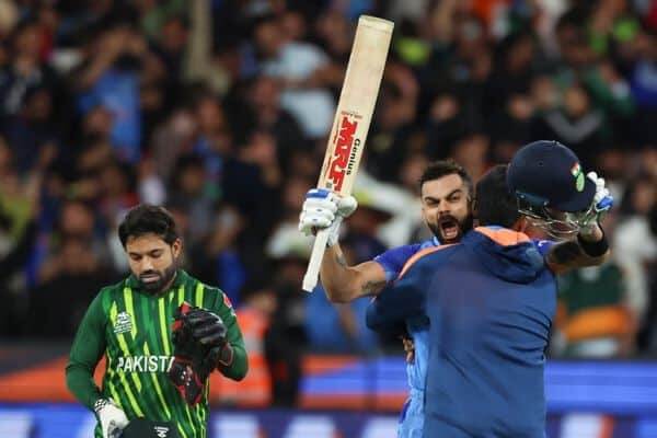 India's Virat Kohli reacts after winning the T20 World Cup cricket match against Pakistan in Melbourne, Oct. 23, 2022. (AP Photo/Asanka Brendon Ratnayake)