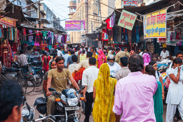 people on street in Indian city