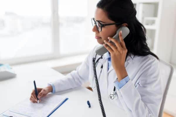 Medical professional using a mental health phone line