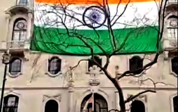 INDIAN flag tricolour after UK high Commission was vandalised