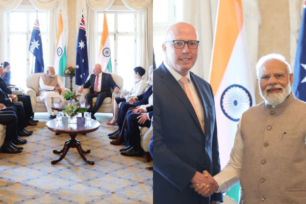 Narendra Modi with David Hurley and Peter Dutton