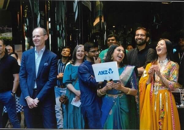 ANZ CEO Shayne Elliott with attendees of company Diwali fundraiser