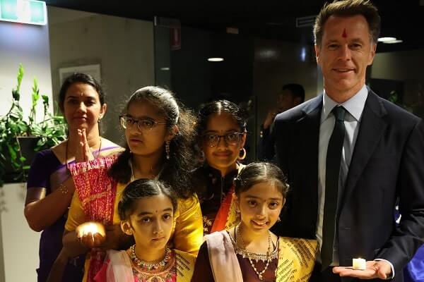 NSW premier's Diwali event Chris Minns with kids