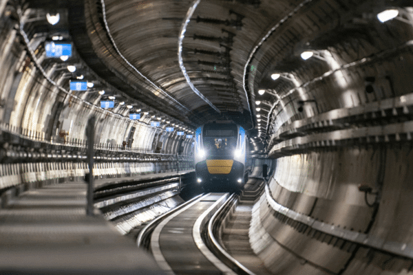 A train inside the newly built metro tunnel