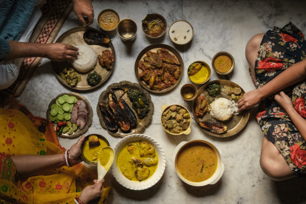 Group of people having food