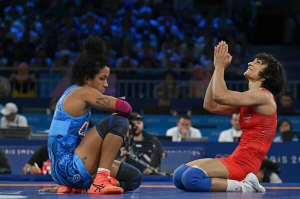 Indian wrestler Vinesh Phogat winning semi finals at Paris Olympics