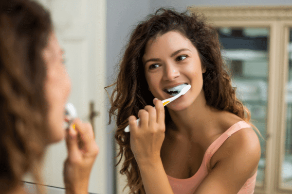 Photo of woman brushing her teeth