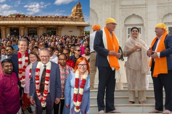 Anthony albanese in temple peter dutton in gurudwara