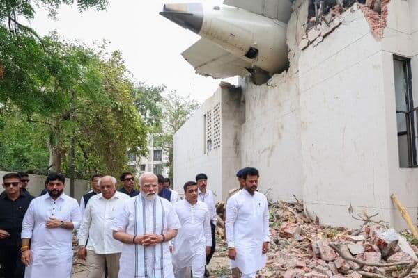 PM Modi visits the crash site.