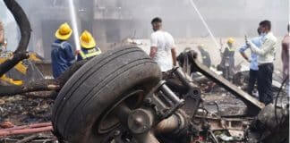 A broken wheel from the crash site of AI171