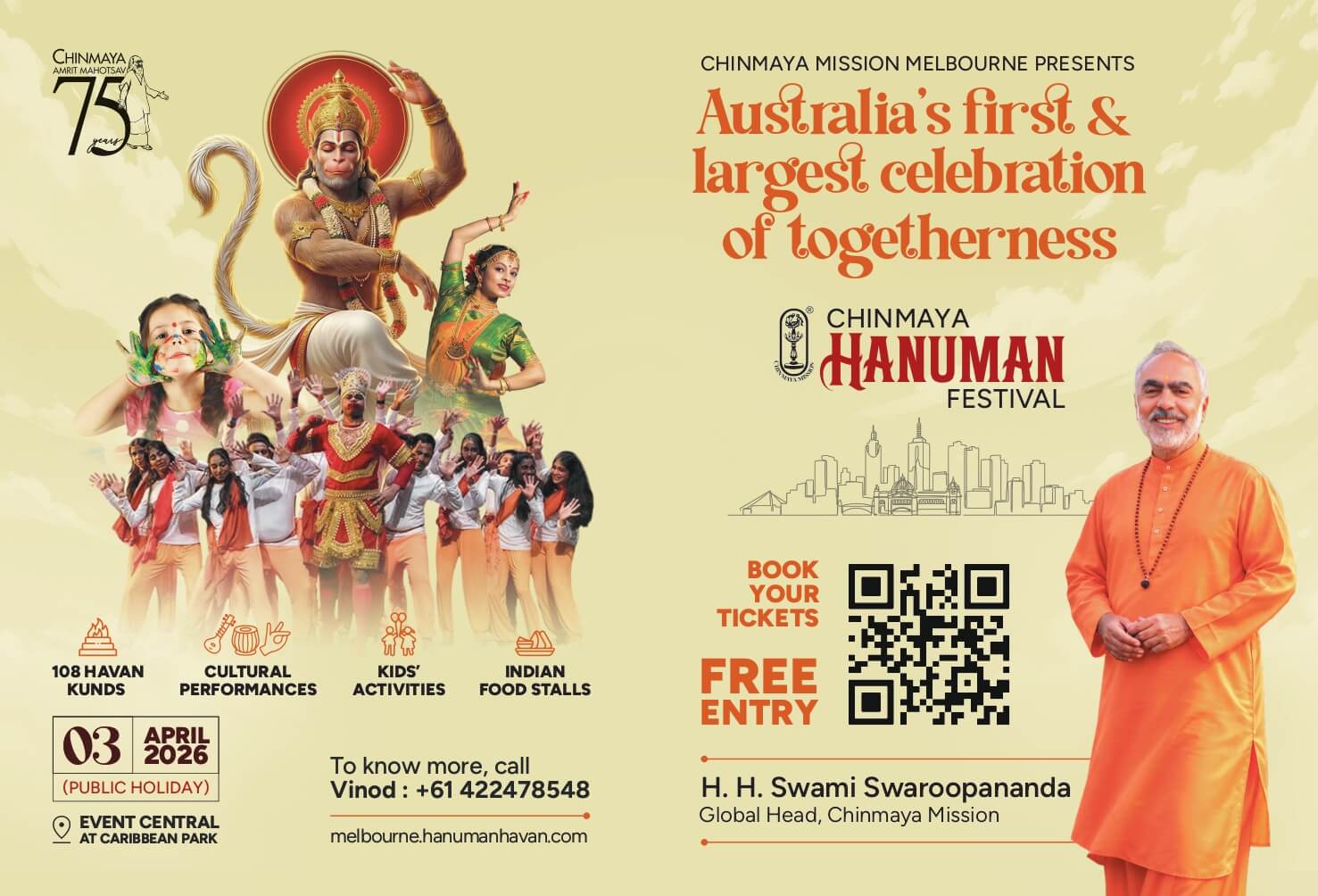 Chinmaya Hanuman Festival Comes to Melbourne for Landmark 75-Year Celebration