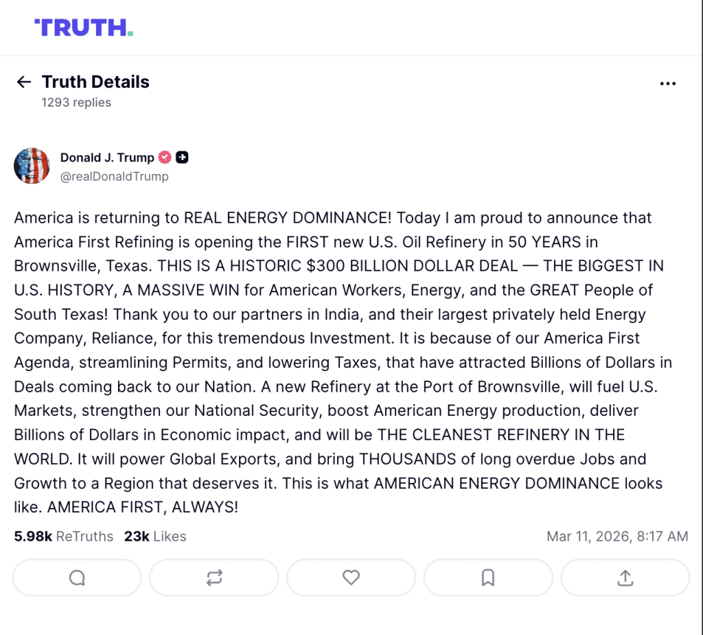 trump truth social post
