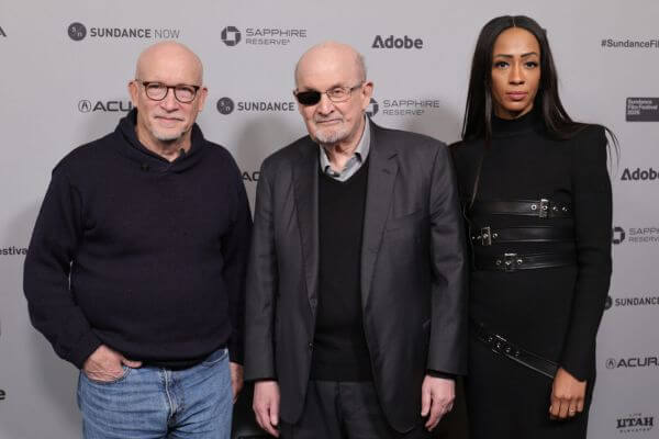 Alex Gibney, Salman Rushdie and Rachel Eliza Griffit at Sundance (Source: X)