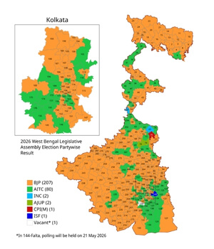2026 West Bengal Legislative Assembly Election Partywise Result Map